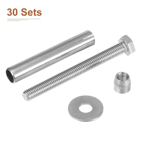DTGN M8 x 80 Hex Expansion Bolts - 30Pack - Good for Concrete Dry Brick Block Walls - 304 Stainless Steel - Silver 30
