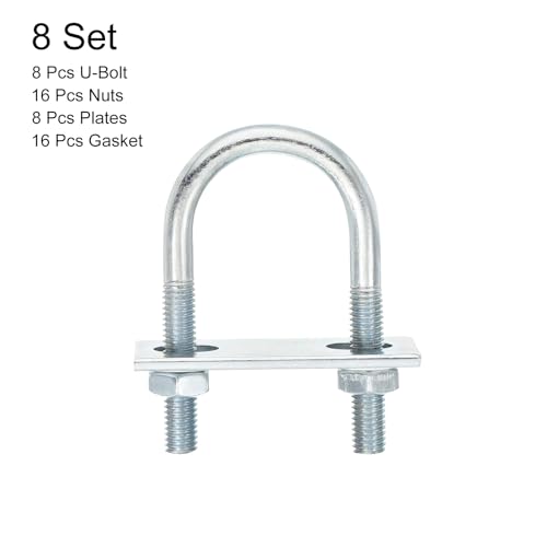 uxcell Round U-Bolts, 8 Set 35mm Inner Wd 75mm L M8 with Nuts and Plates 35mm Inner Width 75mm Length