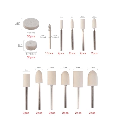100PCS Wool Felt Polishing Buffing Wheel Kit with 1.76 oz 360 Grit Diamond Polishing Compound, 1/8" Shank Rotary Tool Mandrel Set for Metal, Jewelry, Glass, Stone, Chrome, for Finisolva Diamond Pastes