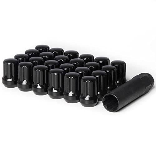 Circuit Performance Spline Drive Tuner Acorn Lug Nuts Black 14x1.5 Forged Steel (24pc + Tool) Compatible with Dodge Challenger Charger