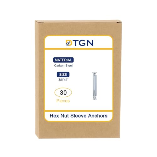 DTGN 3/8" x 4" Flat Sleeve Anchors - 30Pack - Good for Concrete Dry Brick Block Walls - Carbon Steel - Silver 30 3/8" x 4"