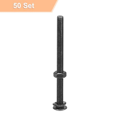 uxcell M6x80mm Square Neck Carriage Bolts with Nuts & Washers, 50Set 304 Stainless Steel Round Head Square Neck Coach Bolt Screws, Black 50