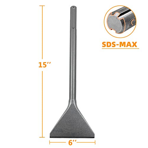 6" Tile Chisel for SDS-Max Rotary Hammer, 15" Long Alloy Steel