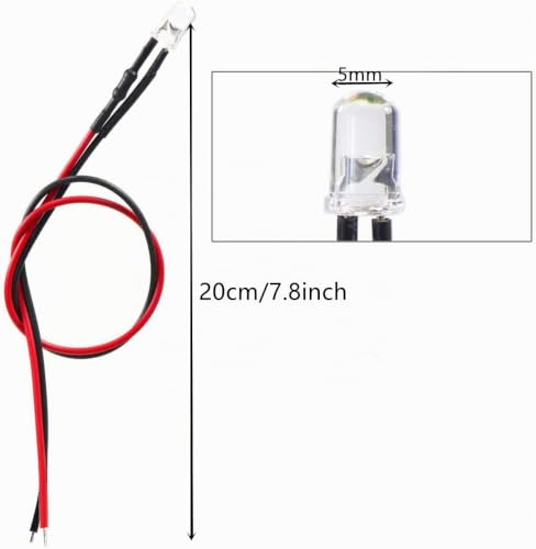 HUAZIZ Pack of 50 Pre-Wired LED, 12V Warm White, 5mm Diode Light with 20cm Cable