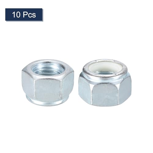 uxcell 10Pcs 1"-8 Nylon Insert Hex Lock Nuts, Carbon Steel Hex Stop Nut Self-Locking Nylon Insert Stop Nut for Industrial Construction Fasteners, White&White 10