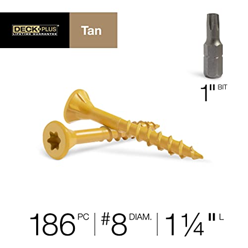 Deck Plus 48419 Wood Screws #10 x 3, Tan, 5lb Box & 48410 Wood Screws #8 x 1-1/4", Tan, 1lb Box