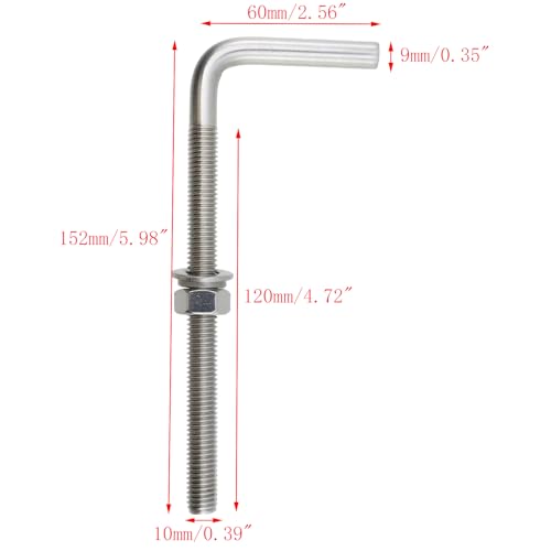 10pcs L Shape Anchors Bolts, 3/8 x 6 Inches, Stainless Steel M10×152mm