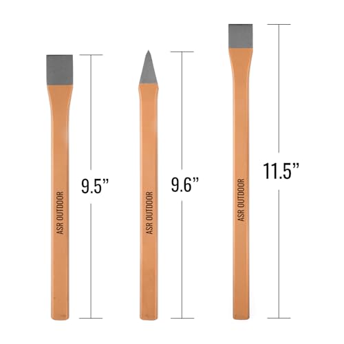 ASR Outdoor Full-Size 3pc Heavy Duty Cold Steel 12-inch Chisel Set Rock Hounding Equipment Geology Tools