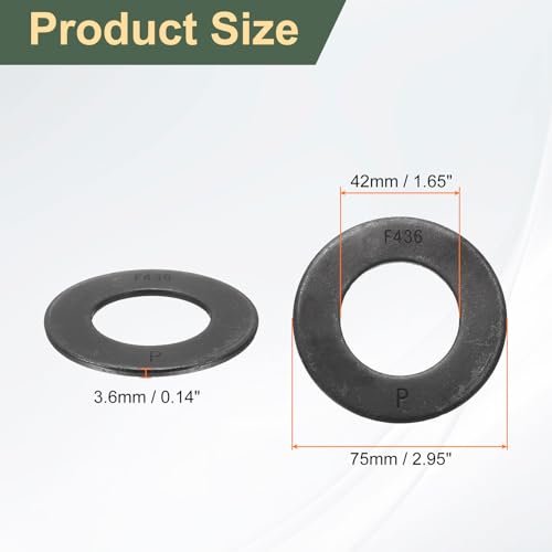 uxcell 5 Pcs SAE 1-1/2" Black Flat Washers, 45# Steel SAE Metal Washer for Screws and Bolts (ASTM F436) 1-1/2"