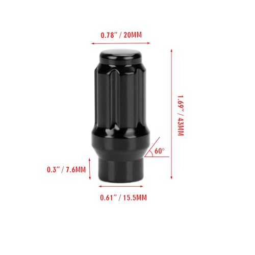 M12x1.5 Extended Lug Nuts 6 Spline for Aftermarket Wheels, 24 Pcs 12mmx1.5 Closed End with 7.6mm Shank for Toyota Tacoma 4Runner with 1 Socket Key (Black) Black