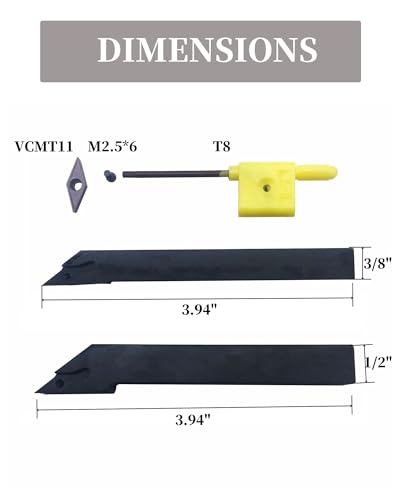 3/8in 1/2in Indexable Metal Lathe Turning Tool Holder with VCMT110304 Carbide Turning Inserts for Stainless Steel(2pcs Holders + 10pcs VCMT11 Insert + 10pcs Screws)