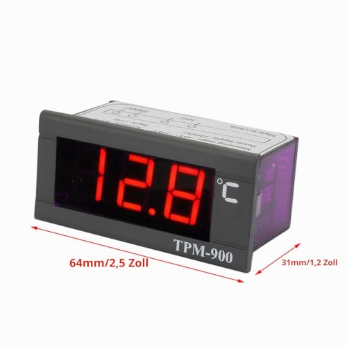 Fafeicy TPM-900 Digital Temperature Controller with Sensor Thermostat, LED Display, Temperature Measuring Range -40°C to +110°C, Humidity Range 20%~85% for Heating and Air Conditioning