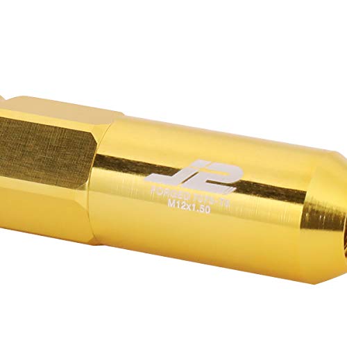 J2 Engineering LN-T7-015-15-GD Gold 7075 Aluminum M12X1.5 20Pcs L: 123mm Spiky Cap Lug Nut w/Socket Adapter