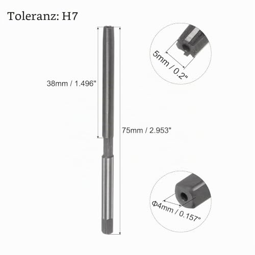 QUARKZMAN Hand Reamers, 5 mm H7 Metric Reamer Drill Bit for Metal Wood Hole Reaming, Straight Groove High Speed Steel (HSS) Tool 5mm