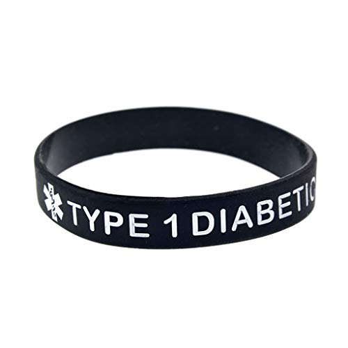 Type 1 Diabetic Insulin Dependent Medical Alert ID Silicone Bracelet Black Blue Purple and White Silicone Bracelet Chain