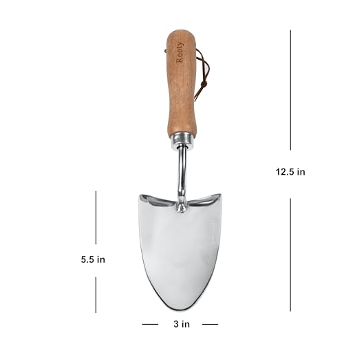Rooty Gardening Tool Set 3 Pieces Stainless Steel Heavy Duty Gardening Kit Includes 2 Sizes of Hand Trowels and Cultivator Easy for Garden Cultivating Soil Lossening Transplanting Digging Garden Tool Set 3