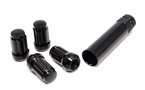 Set of 20 Veritek 1/2x20mm Black 1.4" 35.5mm Spline Drive Conical Seat Tuner Lug Nuts with 19mm 21mm Key for Dodge Ford Jeep Aftermarket Custom Wheels