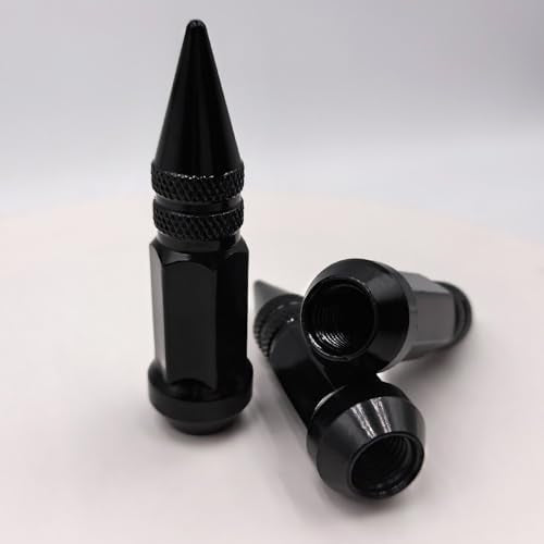 M14x1.5 Spike Lug Nuts 24pcs 14mmx1.5 Tall Wheel Lug Nuts with 1 Socket Compatible with Spline Spiked Lug Nuts for Chevy Silverado 1500, Lincoln Navigator, Jeep Grand Cherokee (Black) black