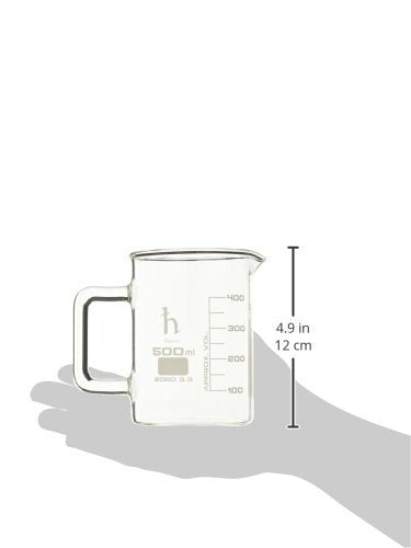 EISCO Premium Hand Crafted Beaker Mug, Thick Borosilicate 3.3 Glass, 16.9oz (500mL) Capacity - Large Size - Pint Glass or Coffee Mug Sized (Pack of 2) 1 Count (Pack of 2)