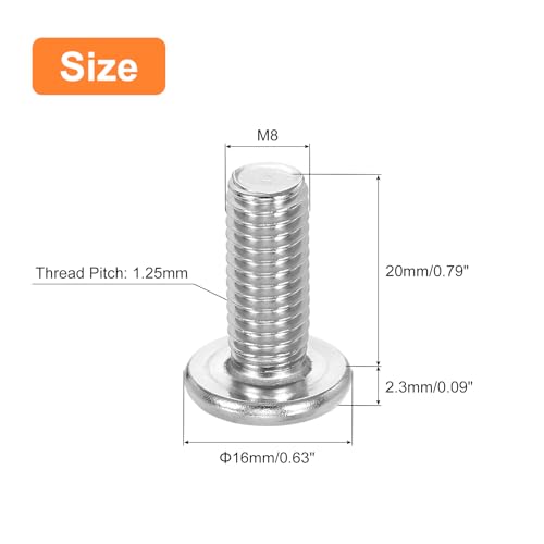 uxcell M8-1.25 x 20mm 100Pcs Flat Round Head Screws 304 Stainless Steel Phillips Drive Machine Screws Hardware Fastener for Furniture Connection 100