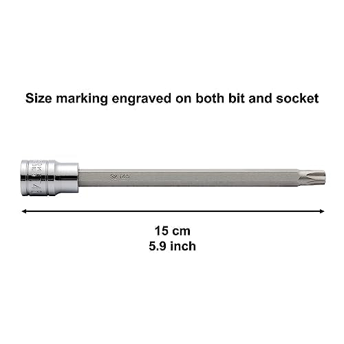 CASOMAN 3/8"Drive Extra Long Torx Bit Socket Set, 12 Piece Torx Star Bit Set, T10 to T60, Length: 150mm, CR-V&S2 Steel 150mm | 12-piece Set