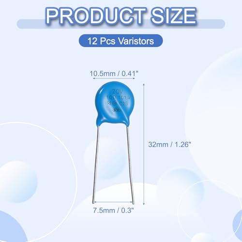 QUARKZMAN 12-piece Varistors 10D101K AC60V DC85V Round Varistor Blue | 10.5mm Diameter Radial Lead Disc Varistor, for Resistive Power Supply Industrial Plants