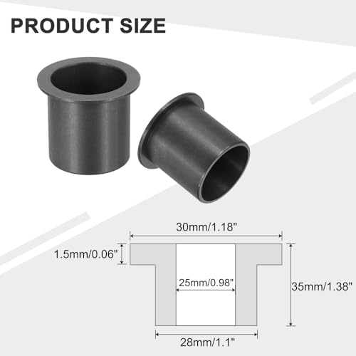 sourcing map 6Pcs Flanged Sleeve Bearing, Plastic Bushing ID 25mm x OD 28mm x Length 30mm POM Bushing, Black 6