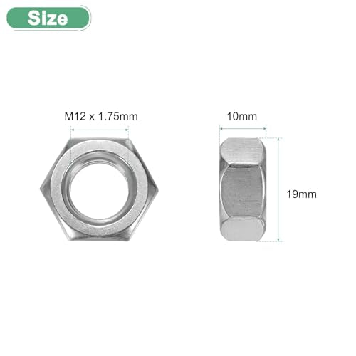 M METERXITY 100-Pack Metric Hex Nuts M12 x 1.75mm Thread Stainless Steel Hexagon Nut Hex Nut Metric Nuts for Machinery/Automotive/Repair/Industrial