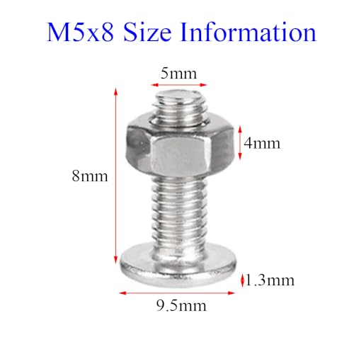 45 Sets 304 Stainless Steel Screws Bolts and Nuts Flat Cross Head Kit Bolts Fasteners (M5x8mm) Flat Silver 5x8mm