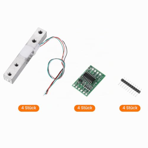 QUARKZMAN Digital Load Cell 1 kg + HX711 Module Weighing Sensor 24 Bit Precision A/D Dual Channel for DIY Portable Electronic Kitchen Scale Kit Pack of 4