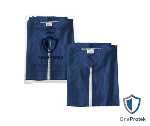 1 x Disposable Coverall, Blue, XXL OneProtek - Protective Gown with Zip, Medical and Industrial, Polypropylene Fleece, Food Safe, Comfortable and Robust