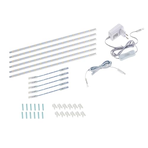 Sebson® 12 V LED Strip, Warm White, Under-Unit Light, 30 cm Kitchen Light Strip with Plug and Switch, 8.8 x 6.7 x 300 mm | Flat under-unit light cabinet - warm white 2W 190lm - light strip with power supply, switch and connection cables - 9x7x300mm