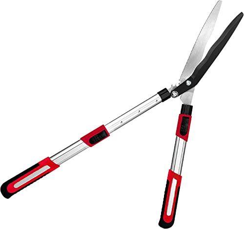 Kapoo Adjustable Hedge Shears, 26-34 Inch for Shaping Hedges, with 9 Inch Wavy Blades and Double-Teflon Coating, for Trimming Borders, Boxwood, and Bushes ba08,Red
