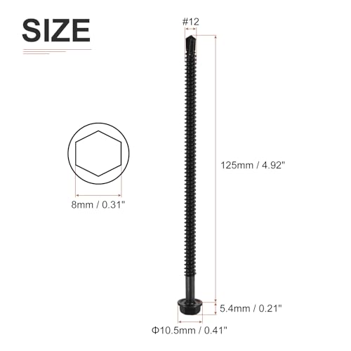 DTGN #12x5 Hex Washer Head Self Drilling Screws - 100Pack - Good for Machine - 410 Stainless Steel Black Oxide - Self Tapping Sheet Metal Screws #12x5" 100