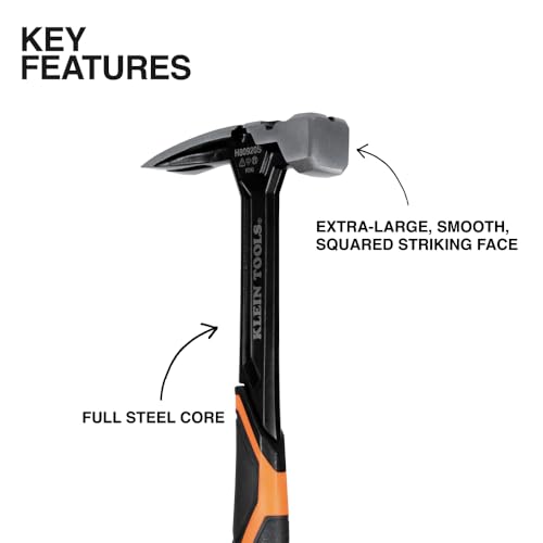 Klein Tools H80920S Smooth Face Framing Hammer with Straight Claw, 20-Ounce Forged Steel, Magnetic Nail Puller, and Extra-Large Squared Strike Face