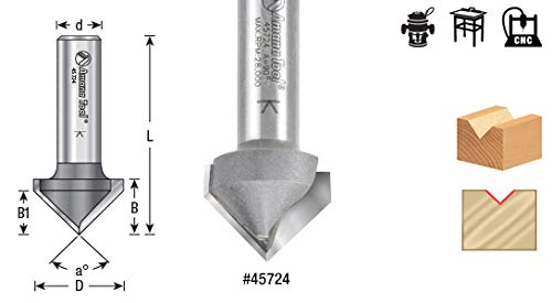 Amana Tool - 45705 Carbide Tipped V-Groove 60 Deg x 1/2 Dia x 5/8 x 1/4" Shank