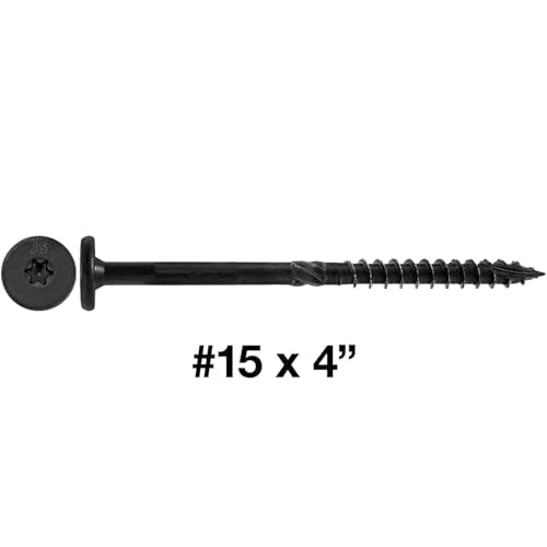 Jake Sales 15x4 Black Wafer Head Structural Lag Screws. Used for Log Construction, Timber Framing, Laminated Beams and Pole Barns Among Other Uses. T-30 Torx/Star Drive (50 Count Box - 50 Screws) 4" 50 COUNT
