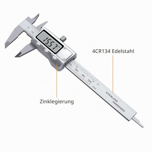 Neoteck Digital Vernier Caliper 100 mm Stainless Steel with LCD, Inch/Metric Conversion, Calliper Measuring Tool for Length, Width, Depth, Inner Diameter, Outer Diameter 4 inch