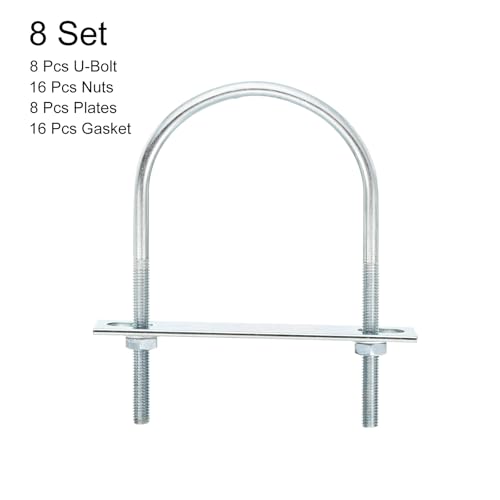 uxcell Round U-Bolts, 8 Set 90mm Inner Width 154mm Length M8 Zinc-Plated Carbon Steel U Clamp Bolt with Nuts and Plates, for Boat Trailer