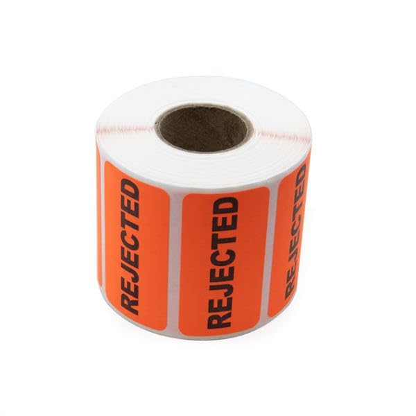 2” x 1” Rejected Inventory Labels – Fluorescent Red Quality Control Stickers for Warehouse & Manufacturing | 500 Labels/Roll, Permanent Adhesive, 1” Core | LabelValue LV-REJECTED2