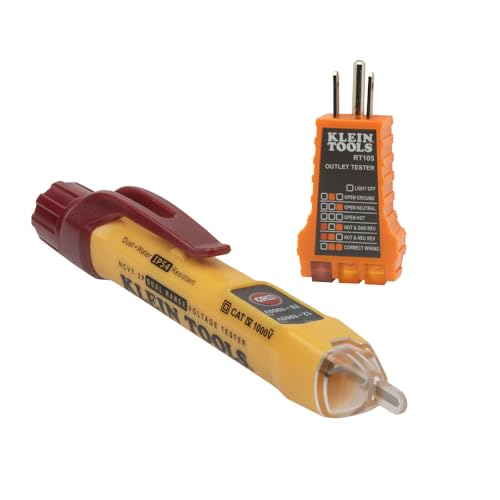 Klein Tools Non-Contact Voltage Tester with Outlet Tester and Self-Adjusting 10-20AWG Wire Stripper/Cutter Voltage Tester + Wire Stripper