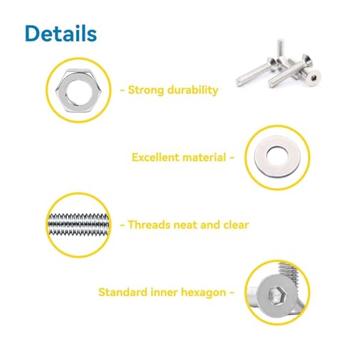1080Pcs M2 M3 M4 M5 Screw Assortment, Metric Flat Countersunk Head Socket Cap Bolts, Stainless Steel Screws Nuts and Washers with 4 Hex Allen Wrenches, Full Thread Hex Flat Head Countersunk