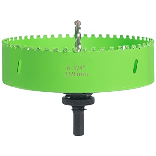 6-1/4 Inch Carbide Grit Hole Saw 6.25 Hole Saw for 6 Inch Recessed Lights, Cutting Through Stucco, Ceiling Old Plaster, Drywall, Cement Board with 1-1/2" Depth, Up to 3X Longer Life 6-1/4 In.