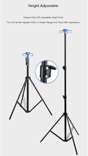 6.5 Feet Portable Folding Infusion Stand, 4 Hooks, 3 Legs, Drip Bag Stand, Height Adjustable, Foldable Infusion Stand for Travel and Home Care Black