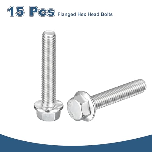 uxcell 25Pcs 3/8-16 x 2 Flanged Hex Head Bolts, 304 Stainless Steel Flange Hexagon Screws, Flange Hex Drive Screws 5.8 Grade for Machinery Industry Home Appliances, Silver 3/8-16 x 2" 25