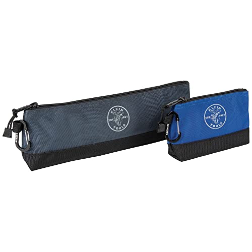 Klein Tools 55559 Stand-Up Zipper Bag Tool Pouch, 2-Pack & 5139 Zipper Bag, Canvas Tool Pouch 12.5 x 7 x 4.25-Inch with Heavy Duty Brass Zipper Close, Natural Tool Pouch + Zipper Bag, Natural