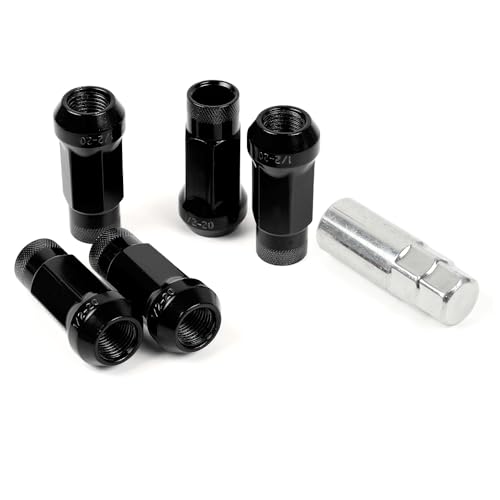 20PCS 1/2"-20 Lug Nuts for Bronco Cherokee Liberty Mustang Ranger Explorer YJ TJ KJ KK ZJ WJ WK XK MJ XJ Aftermarket Wheels, Extended Open End 1.93" Tall 17mm Hex, Cone Seat (Black, 1/2"-20) Black