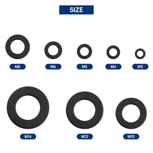 M8 (8.5mm ID x 16mm OD) Black Flat Washers (100 pcs), 304 Stainless Steel 18/8 Metal Washers for Screws and Bolts, Black Finish M8 x 16mm OD 100