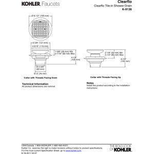 KOHLER K-9136-CP Clearflo Square Design Tile-In Shower Drain, Removable Grid Plate, 2" & 3" PVC Connection, Corrosion Resistant, Polished Chrome