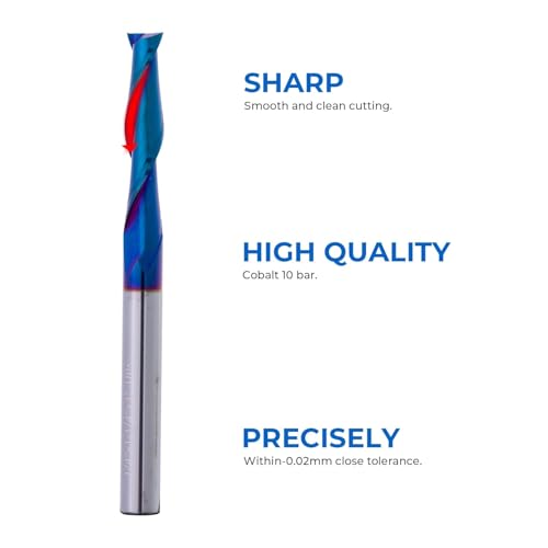 Upcut Spiral Router Bit 1/2 Inch Shank, 1/2 Inch Cutting Diameter, 2 Inch Cutting Length Solid Carbide with NACO Coating CNC Router Bits for Wood Cut, Trimming, Carving 1/2" Dia - 2" CL -1/2" Shank UP CUT